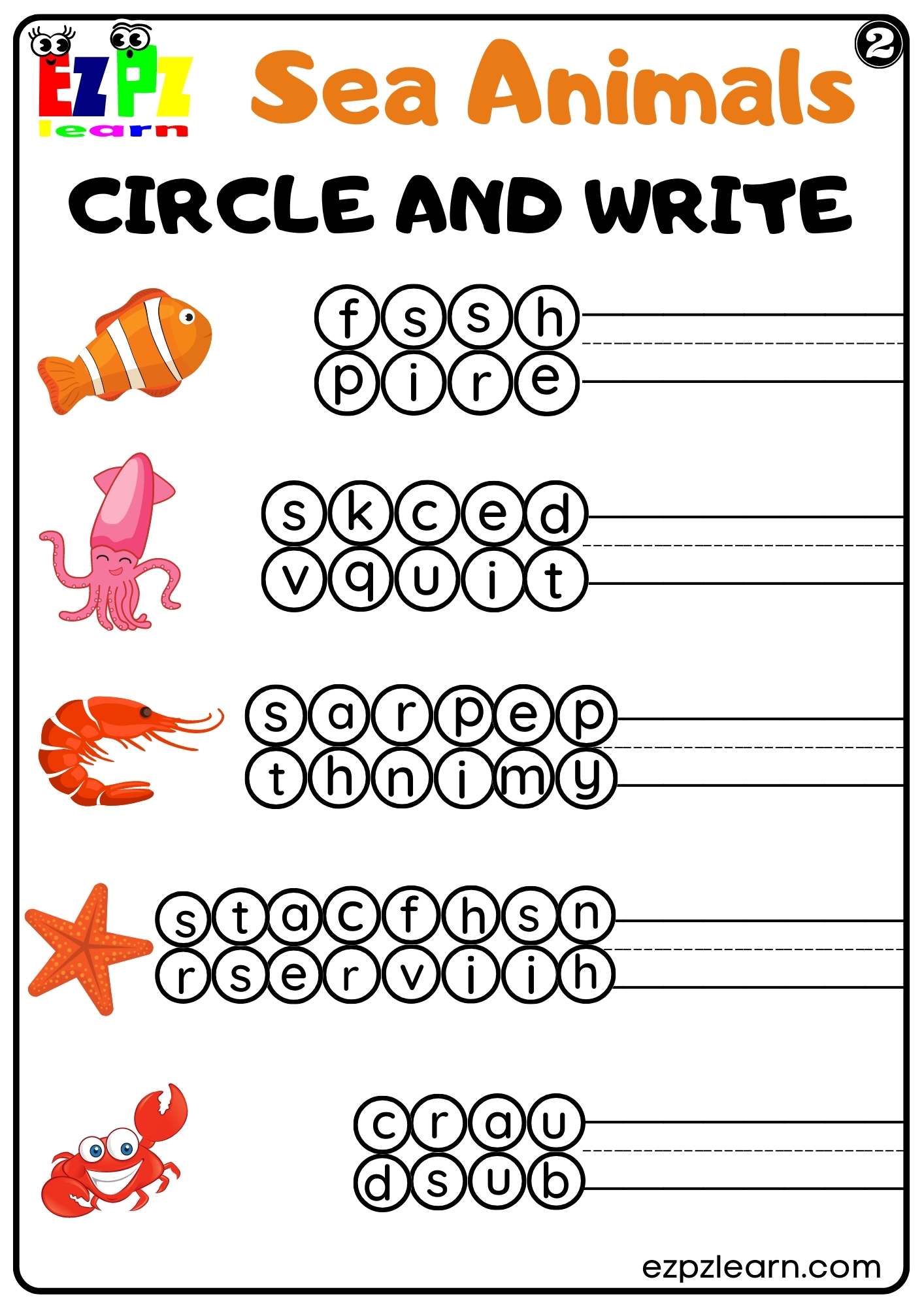sea-animals-circle-and-write-worksheet-for-kids-and-esl-set-2-free-pdf-download-ezpzlearn-com